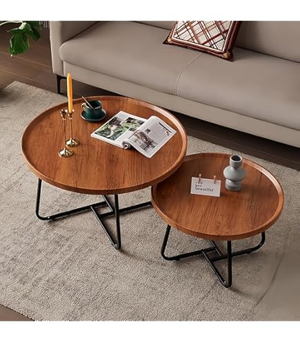 Amazon.co.jp: VEEZHA ネストテーブル 丸 ローテーブル マル